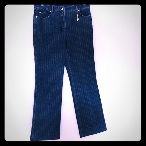 VINTAGE Escada Dark Pinstripe Bootcut Jeans Sz 40 - Picture 1 of 8